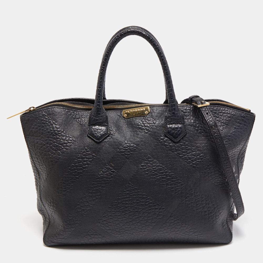 BURBERRY Black Embossed Check Leather Medium Dewsbury Tote - Picture 1 of 8